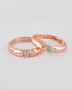 VOJ Stainless Steel Cubic Zirconia Rose Gold-Polished Adjustable Ring Set for Couple