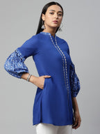 Ahalyaa Women Blue Pure Cotton Printed Tunic - Distacart