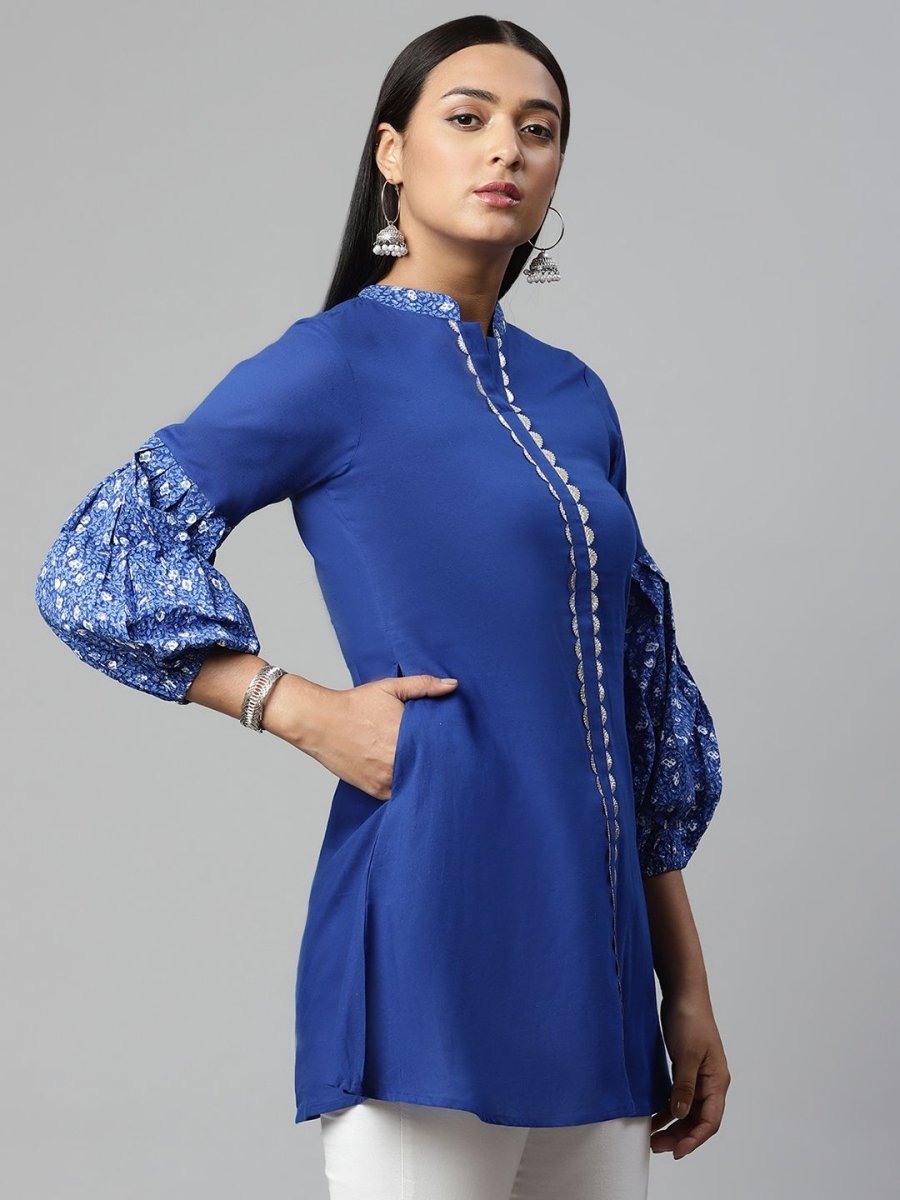 Ahalyaa Women Blue Pure Cotton Printed Tunic - Distacart