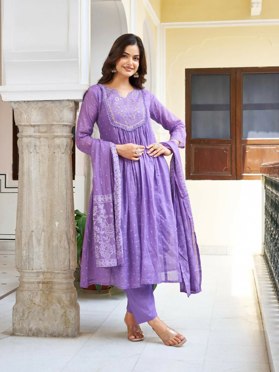 The52 Women's Beautiful Cotton Fabric Embroidery Work Straight Kurta Pant and Dupatta Set - Distacart