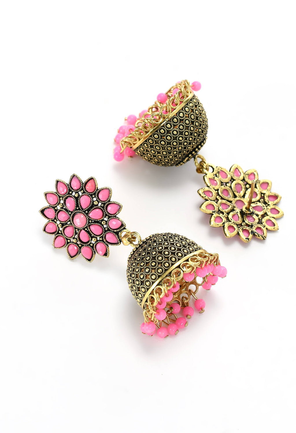 Mominos Fashion Johar Kamal Beautiful Kundan Work Jhumka With Baby Pink Beads - Distacart