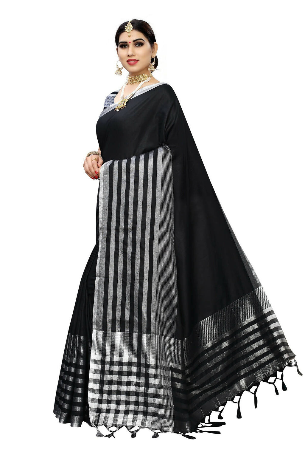 Vamika Black Cotton Silk Weaving Saree (Twitter Black) - Distacart