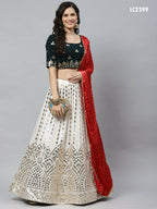 White Georgette Paper Mirror Embroidery Work Lehenga Choli with Dupatta - Jivika