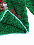 Chutput Kids Woollen Hand Knitted Full Sleeves Kangaroo Detail Cardigan For Baby Boys - Green