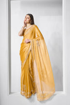 Yellow Burburry silk Swarovski Designer Work Saree - Shezlin