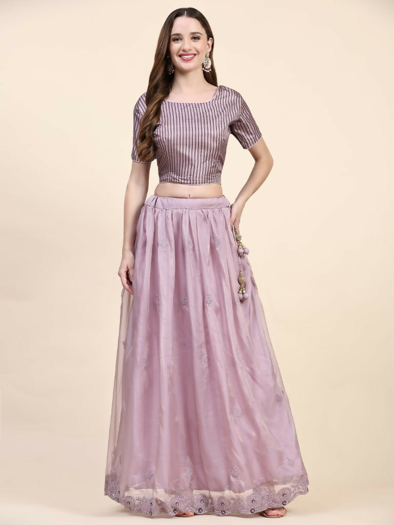 Purple Silk Embroidered Poncho Pattern Top & Lehenga with Dupatta - Tanya
