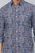 Miravan Men's Blue Floral Print Long Sleeve Casual Shirt