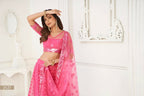 Aastha Fashion Bright Pink Butterfly Net Tone To Tone Thread Work And Sequence Work Embroidery Wedding Wear Lehenga Choli