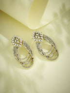 Nuyug 22K Gold-Plated Floral Motif Zircon Stone Studded Teardrop Shaped Elegant Drop Dangler Earrings - Distacart