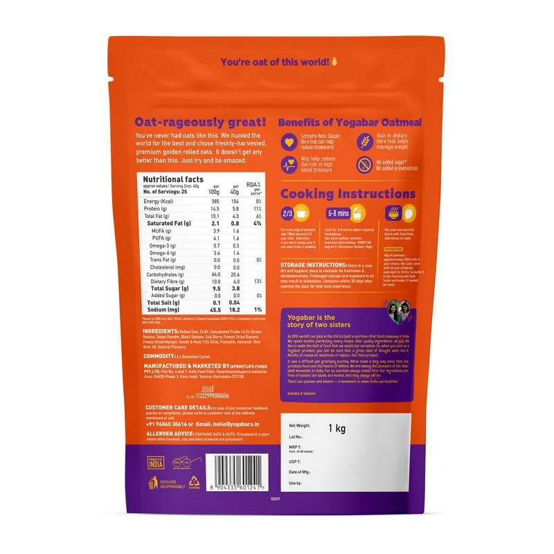 Yoga Bar Oatmeal No Added Sugar - Distacart