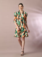 Myshka Women's Multi Printed Shirt Collar Fit and Flare Party Dress - Distacart