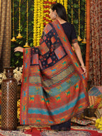 Shree Shyam Fashion Linen Cotton Navy Blue Saree - Distacart