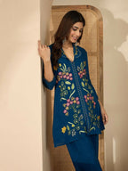 Joban Fashion Women Blue Roman Silk Embroidered Stitched Kurta Set - Distacart