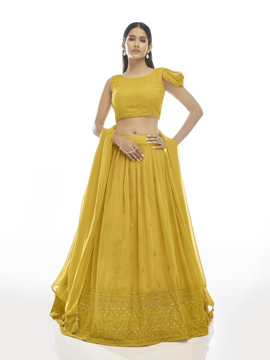 Myra Musturd Georgette Embroidered Designer Lehenga
