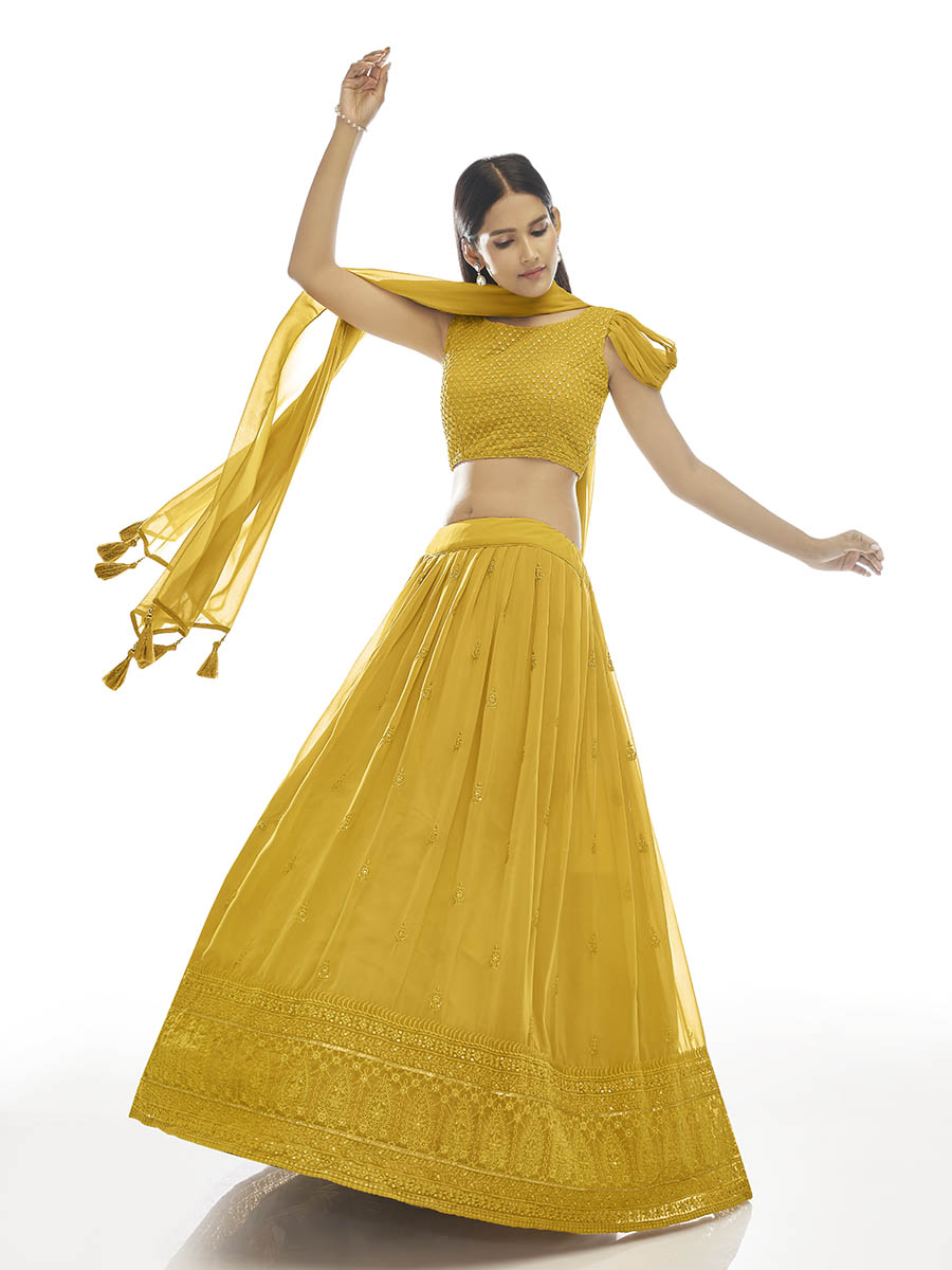 Myra Musturd Georgette Embroidered Designer Lehenga