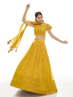 Myra Musturd Georgette Embroidered Designer Lehenga