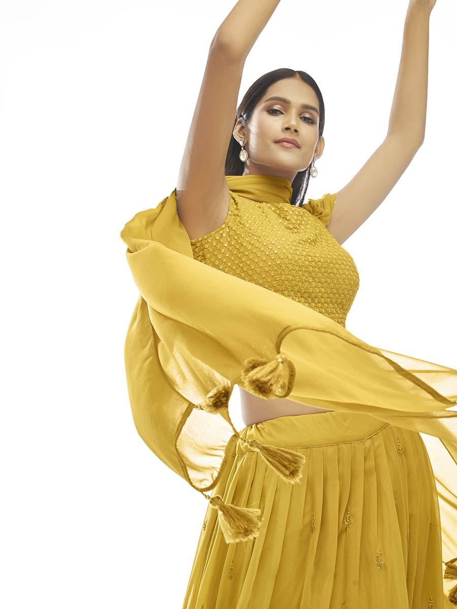 Myra Musturd Georgette Embroidered Designer Lehenga