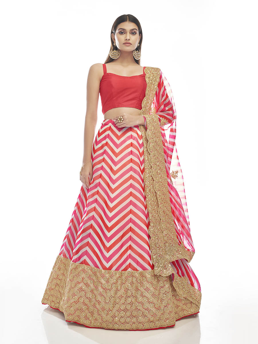 Myra Pink Organza Embroidered Designer Lehenga