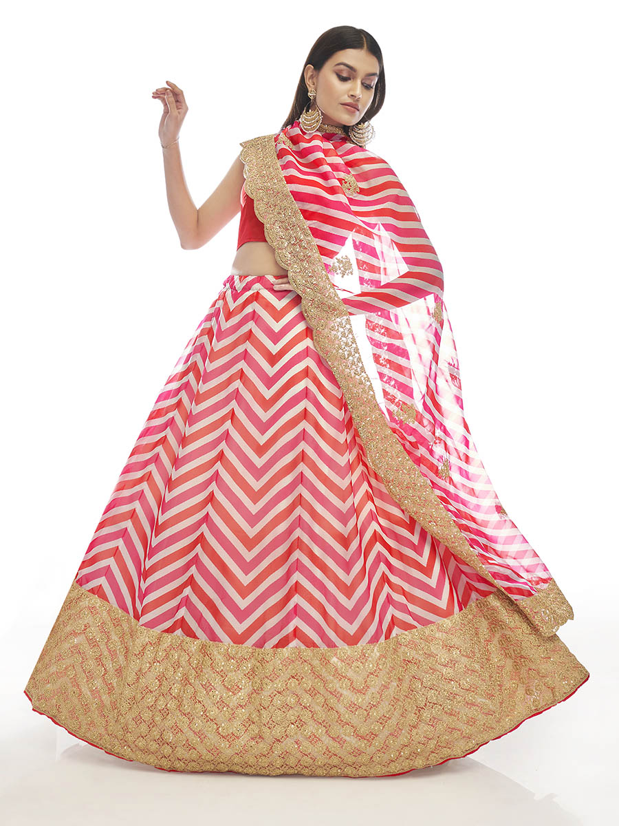 Myra Pink Organza Embroidered Designer Lehenga