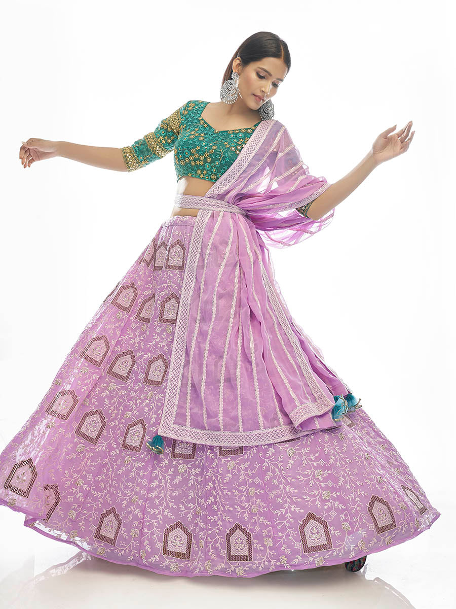 Myra Lilac Georgette Embroidered Designer Lehenga