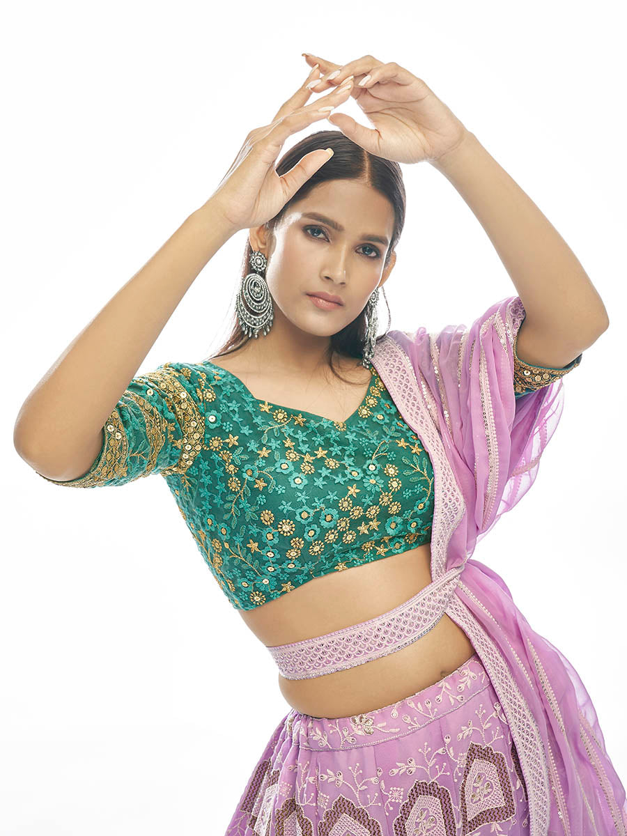 Myra Lilac Georgette Embroidered Designer Lehenga