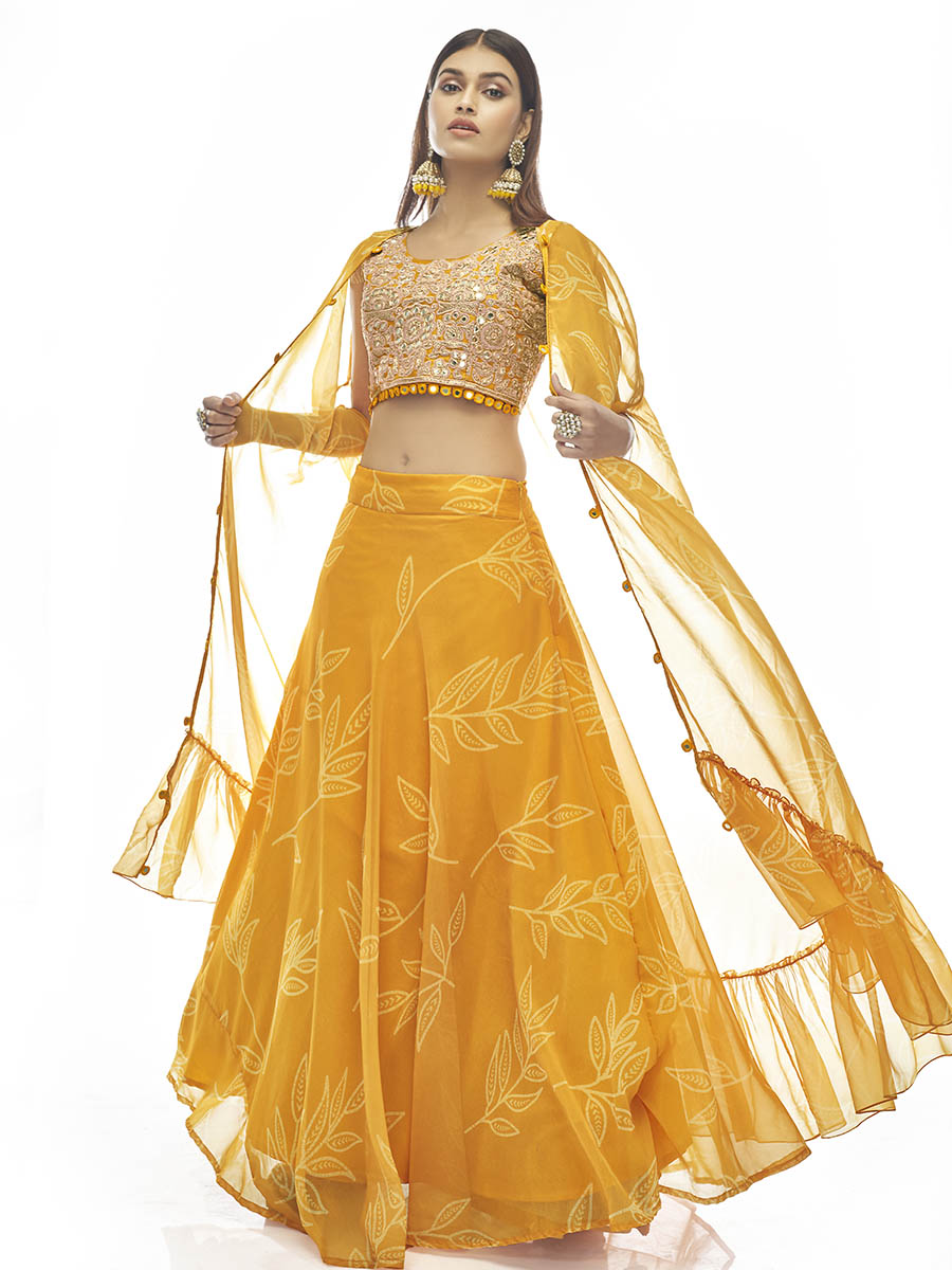 Myra Musturd Organza Embroidered Designer Lehenga