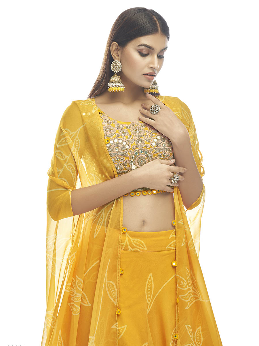 Myra Musturd Organza Embroidered Designer Lehenga
