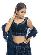 Myra Navy Blue Velvet Embroidered Designer Lehenga