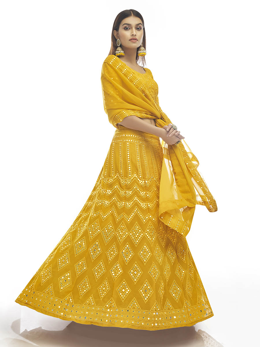 Myra Musturd Georgette Embroidered Designer Lehenga