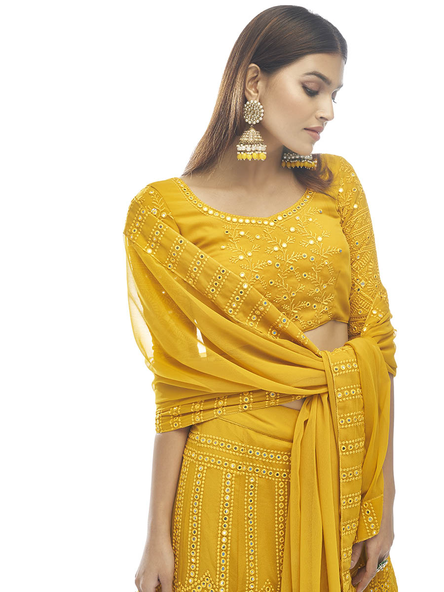 Myra Musturd Georgette Embroidered Designer Lehenga