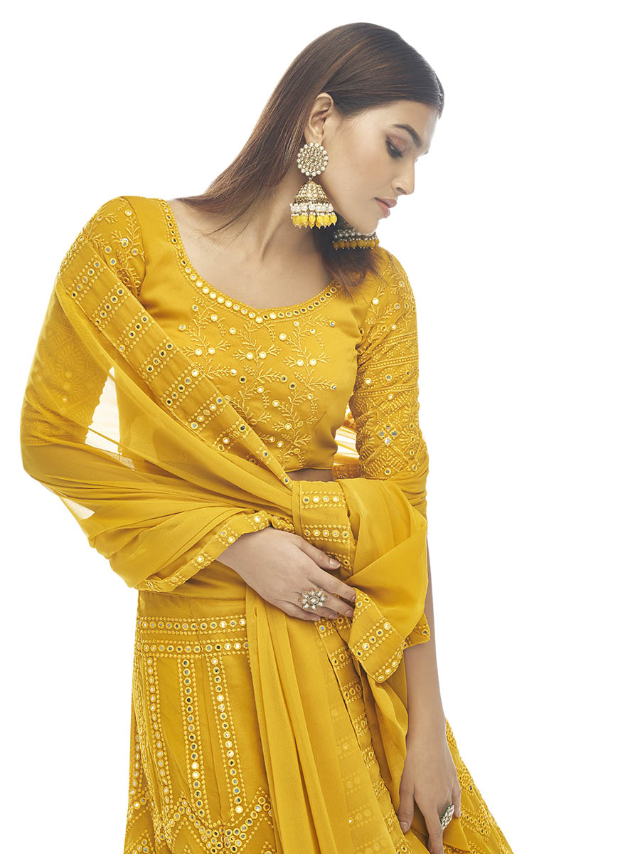Myra Musturd Georgette Embroidered Designer Lehenga