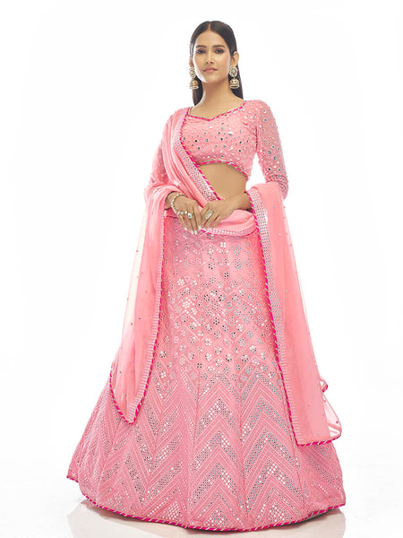 Myra Baby Pink Georgette Embroidered Designer Lehenga