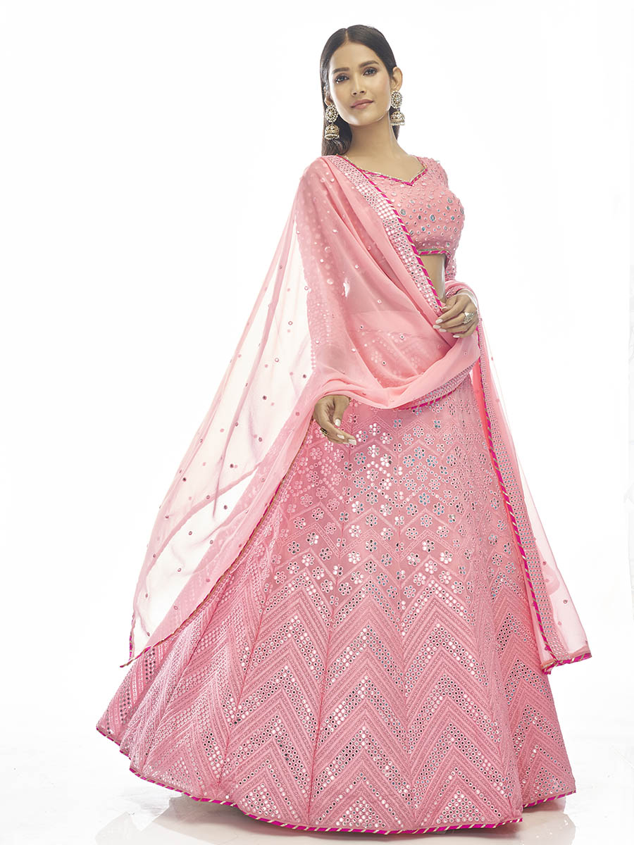 Myra Baby Pink Georgette Embroidered Designer Lehenga