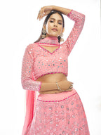 Myra Baby Pink Georgette Embroidered Designer Lehenga