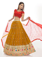 Myra Musturd Satin Georgette Embroidered Designer Lehenga
