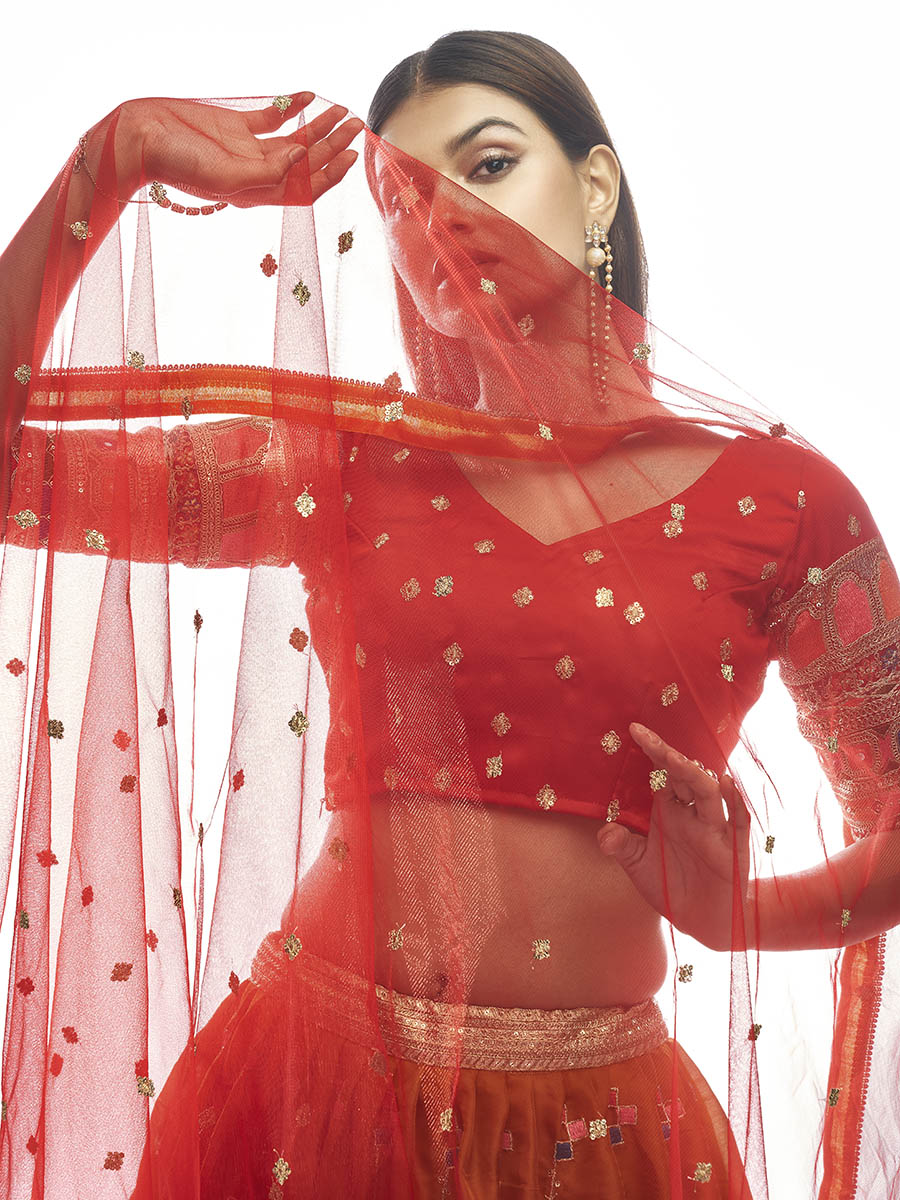 Myra Musturd Satin Georgette Embroidered Designer Lehenga