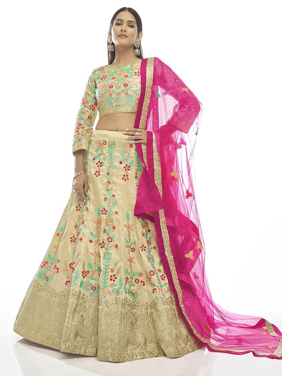 Myra Cream Art Silk Embroidered Designer Lehenga