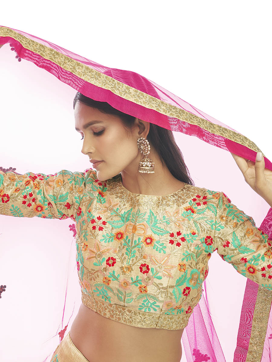 Myra Cream Art Silk Embroidered Designer Lehenga