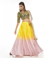 Myra Multicolour Satin Georgette Embroidered Designer Lehenga