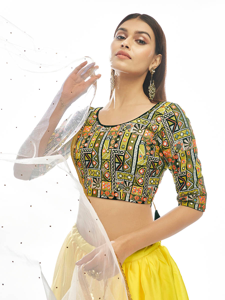Myra Multicolour Satin Georgette Embroidered Designer Lehenga