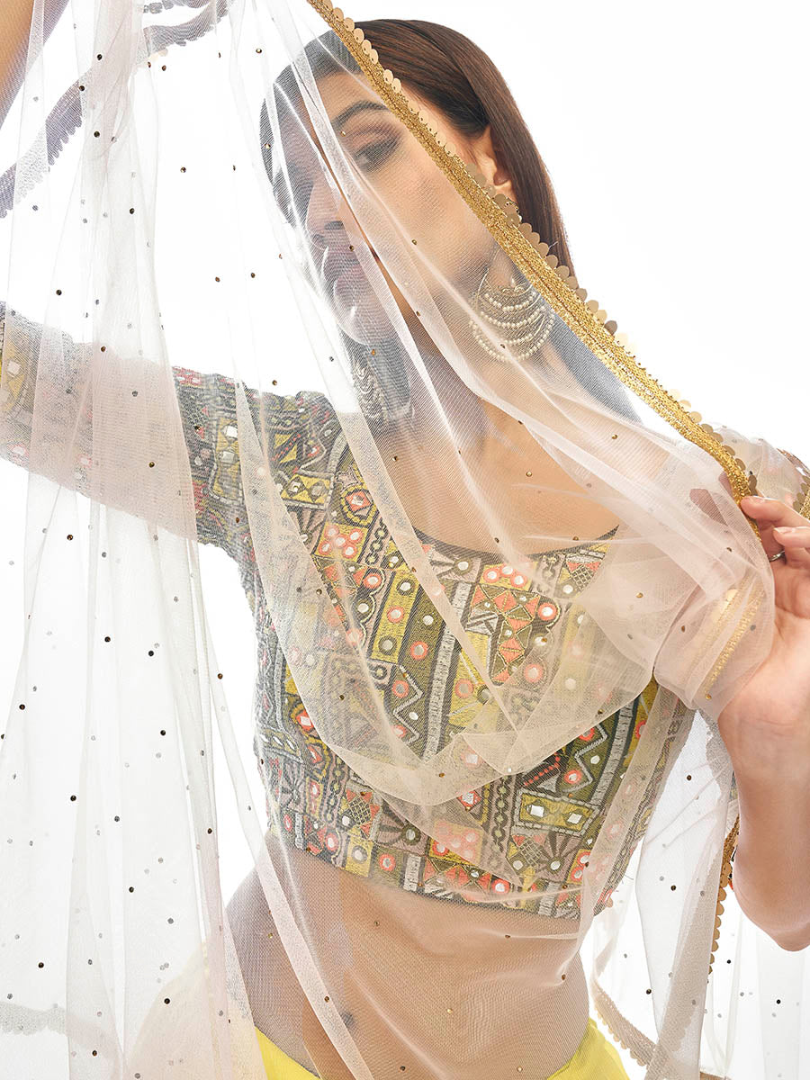 Myra Multicolour Satin Georgette Embroidered Designer Lehenga