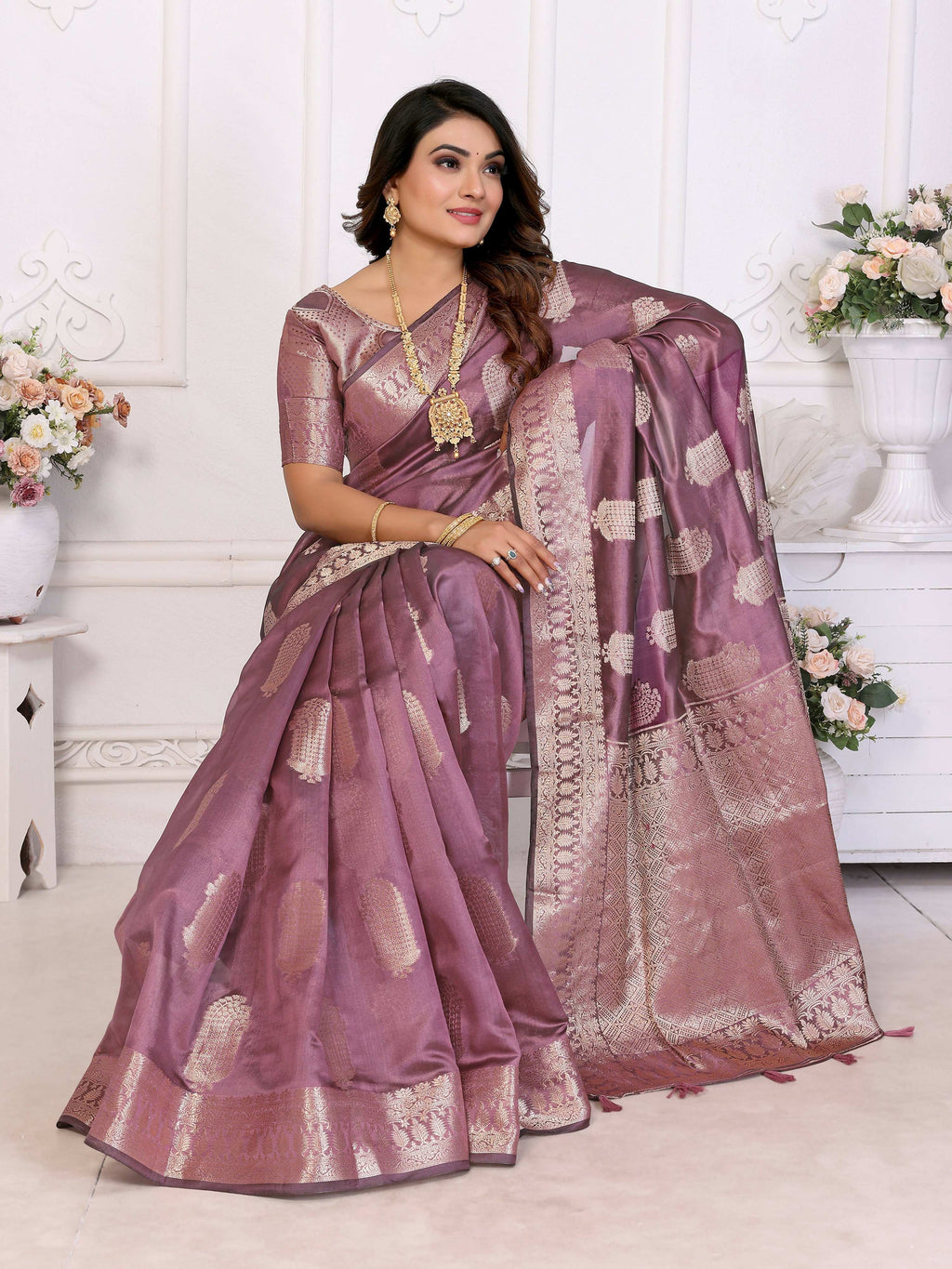 Aastha Fashion Purple Soft Organza Silk Weaving Saree - Distacart