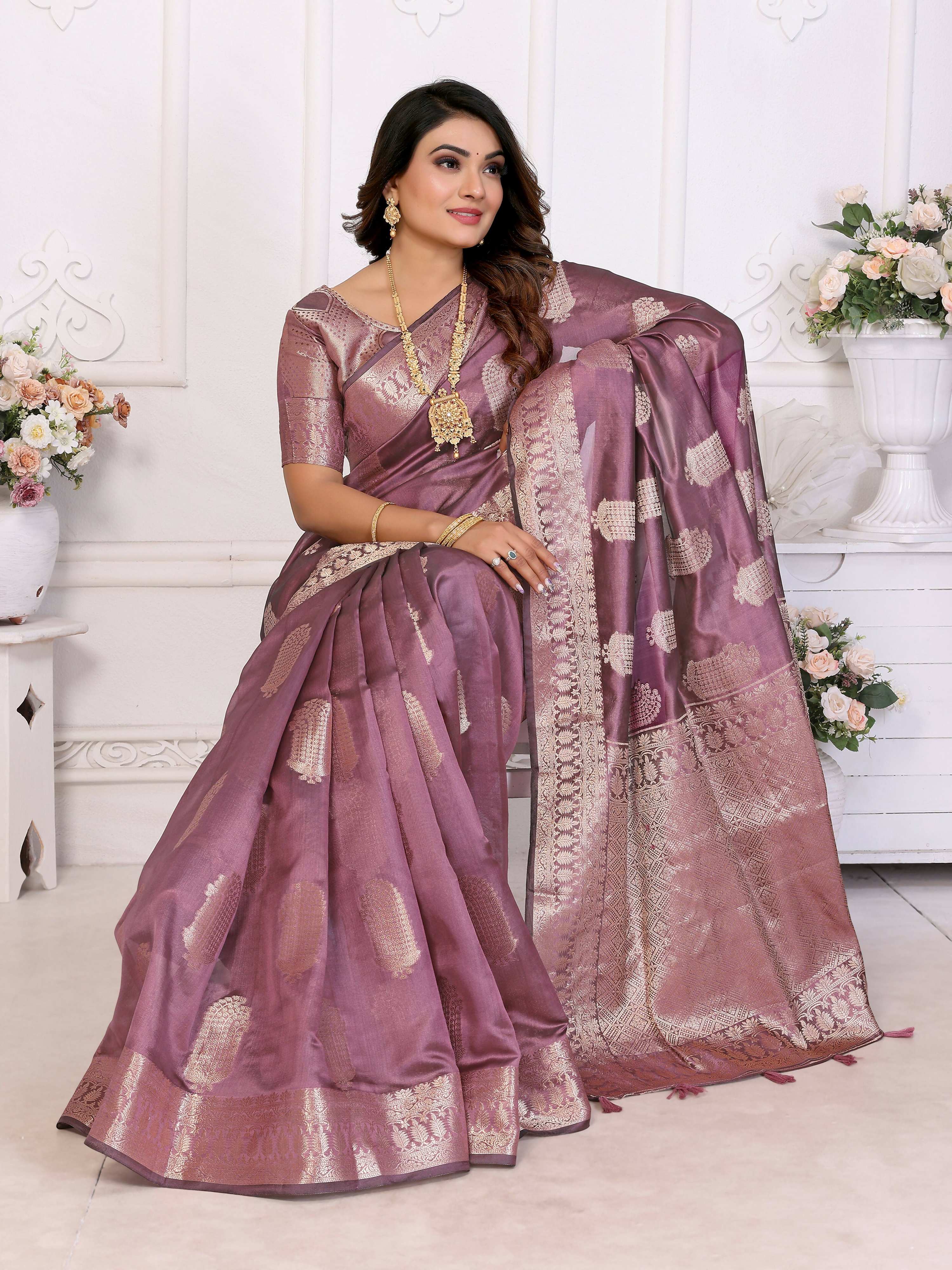 Aastha Fashion Purple Soft Organza Silk Weaving Saree - Distacart