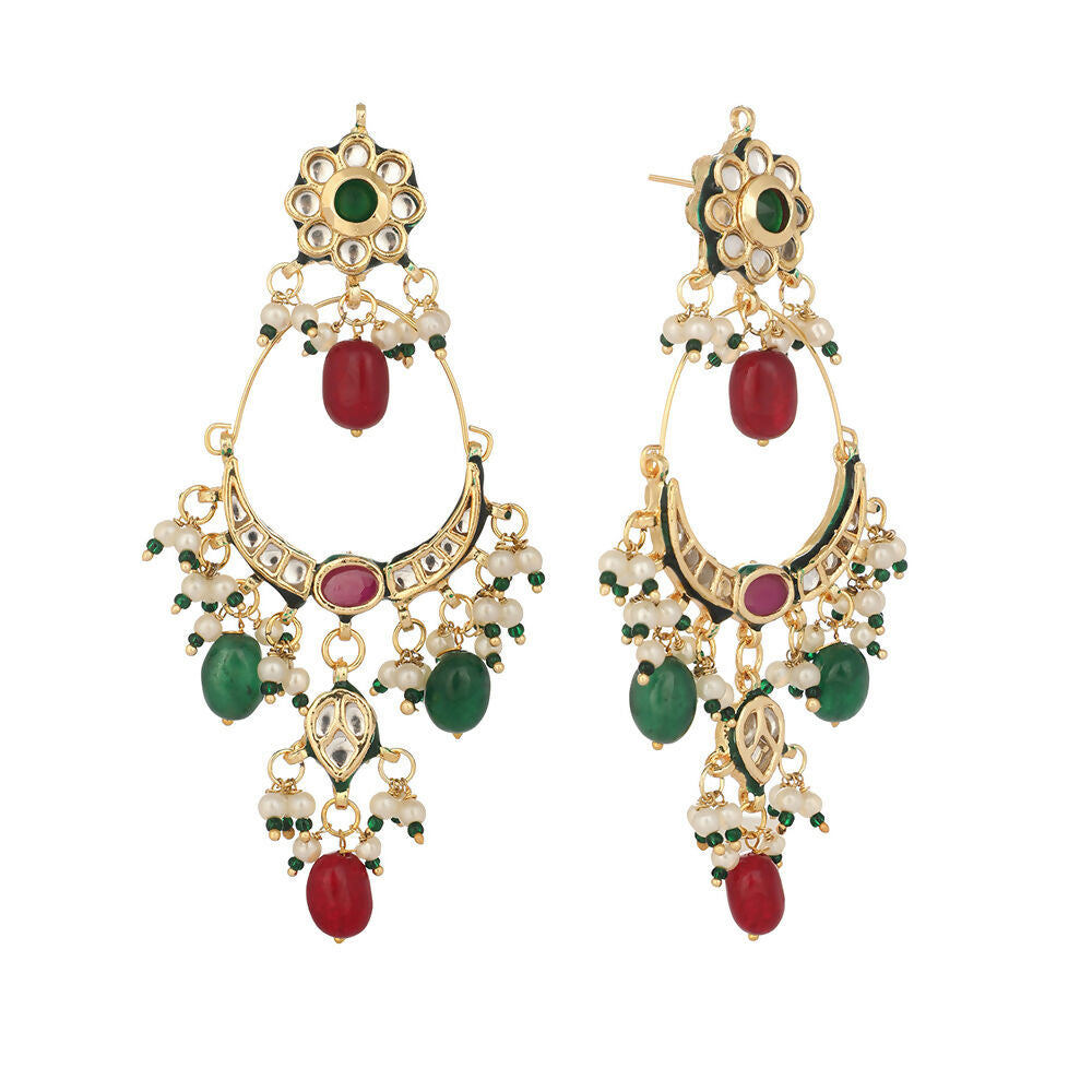 Nuyug 22K Gold Plated Crescent Kundan Drop Green Stone Chandbali Earrings - Distacart
