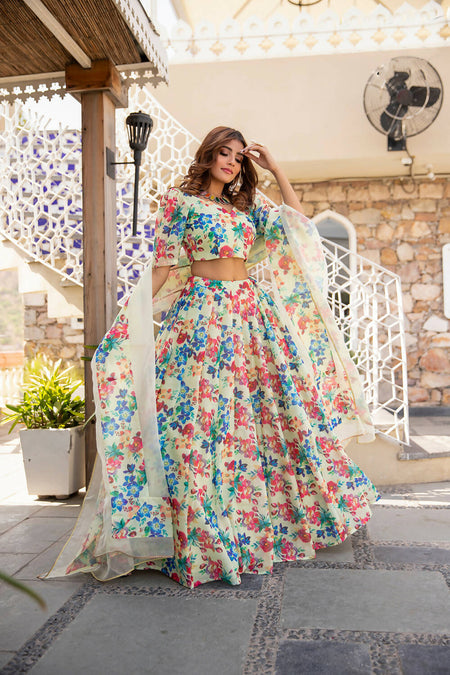 Wedding Designer Multi Chanderi Designer Lehenga - Anbazaar