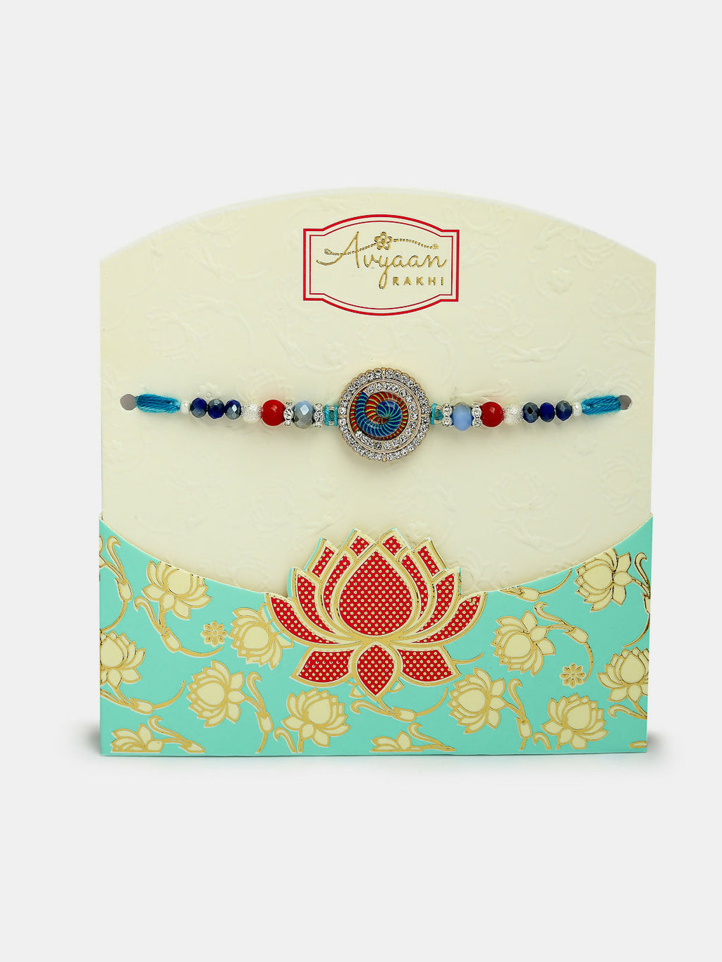 NVR Women & Men Set of 2 Blue Kundan-Studded & Beaded Bhaiya Bhabhi Rakhi With Roli Chawal - Distacart