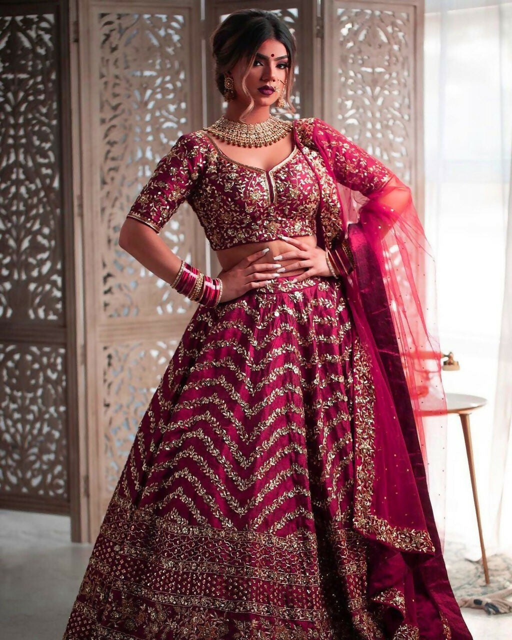 Jyoti Fashion Mesmerizing Red Silk Sequins with Zari Thread & Coding Dori Embroidery work Lehenga Choli with Dupatta