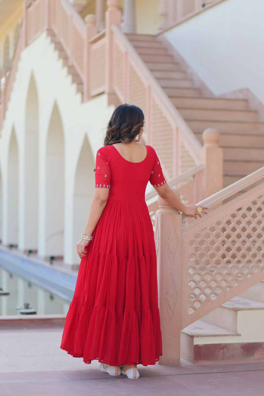 Joban Fashion Red Georgette Sequence Embroidery Work Gown - Distacart