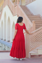 Joban Fashion Red Georgette Sequence Embroidery Work Gown - Distacart