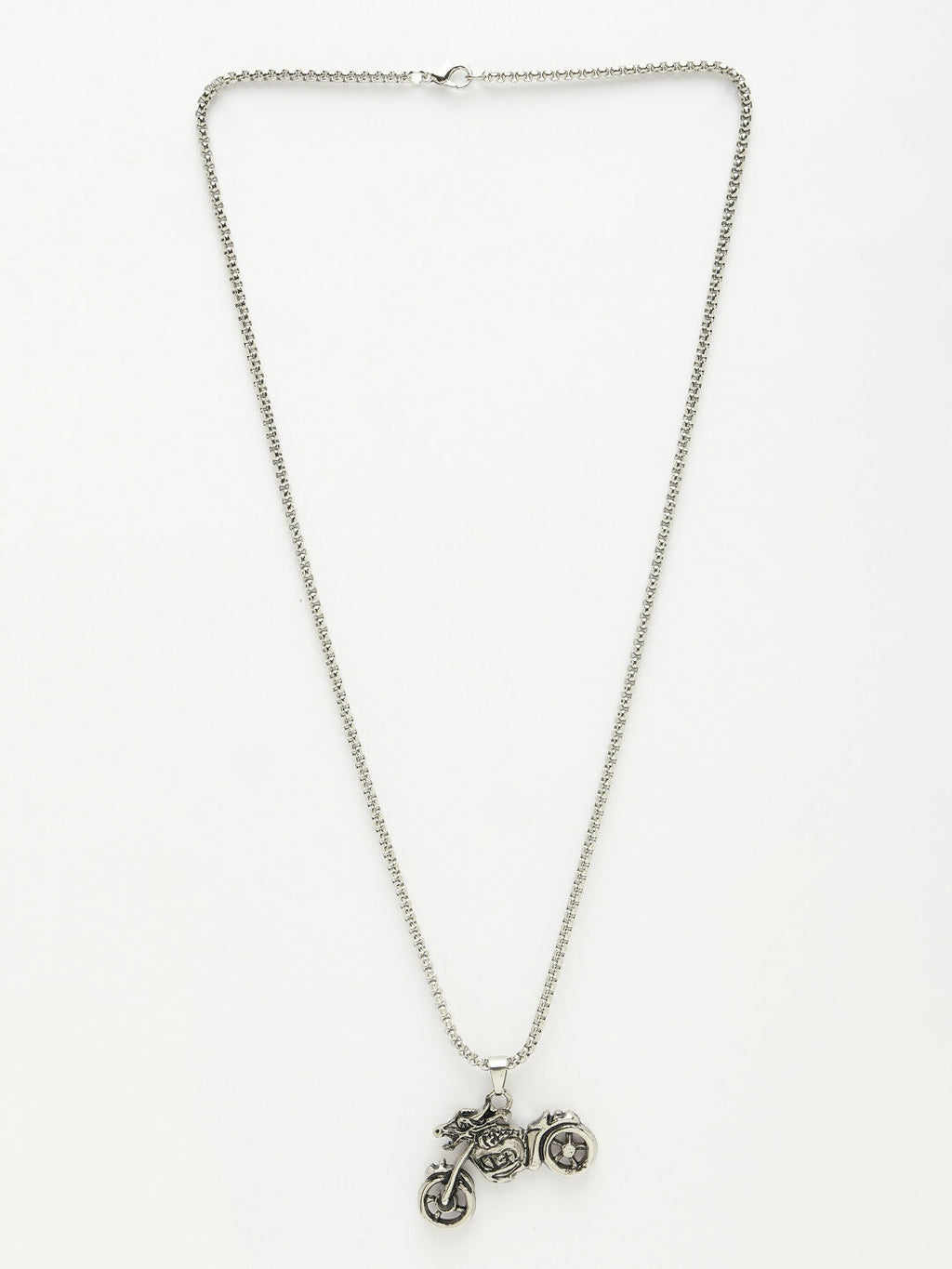 NVR Men's Rhodium-Plated Stainless Steel Bike Shaped Pendant With Chain